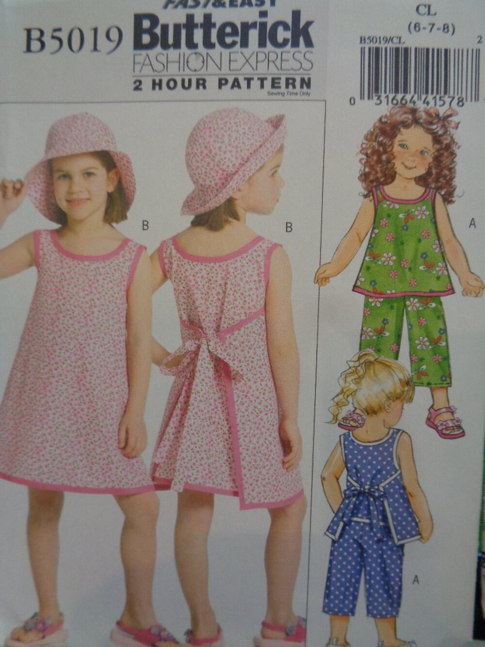 Butterick Sewing Pattern B5019 Girl's Top Dress Pants Hat 6 7 8